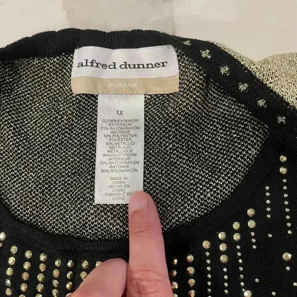 Alfred Dunner Cardigan Sweater Top Women’s 1X Sparkly Black Gold Leopard Print - Picture 5 of 7